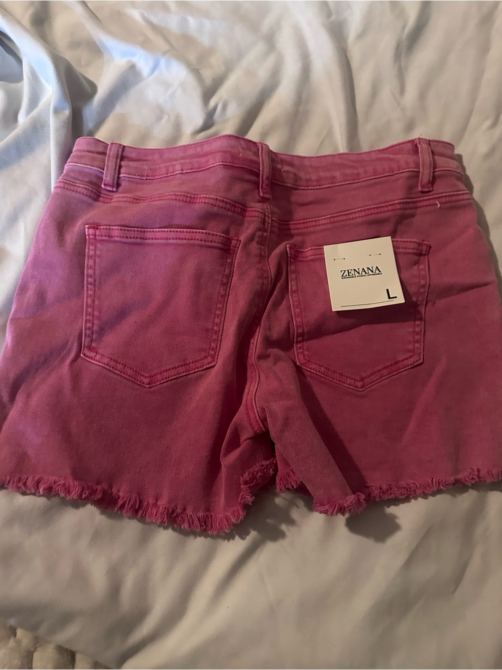 Zenana Outfitters Pink Denim Cutoff Shorts with Frayed Hem